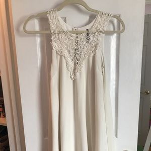 Cream lace dress.